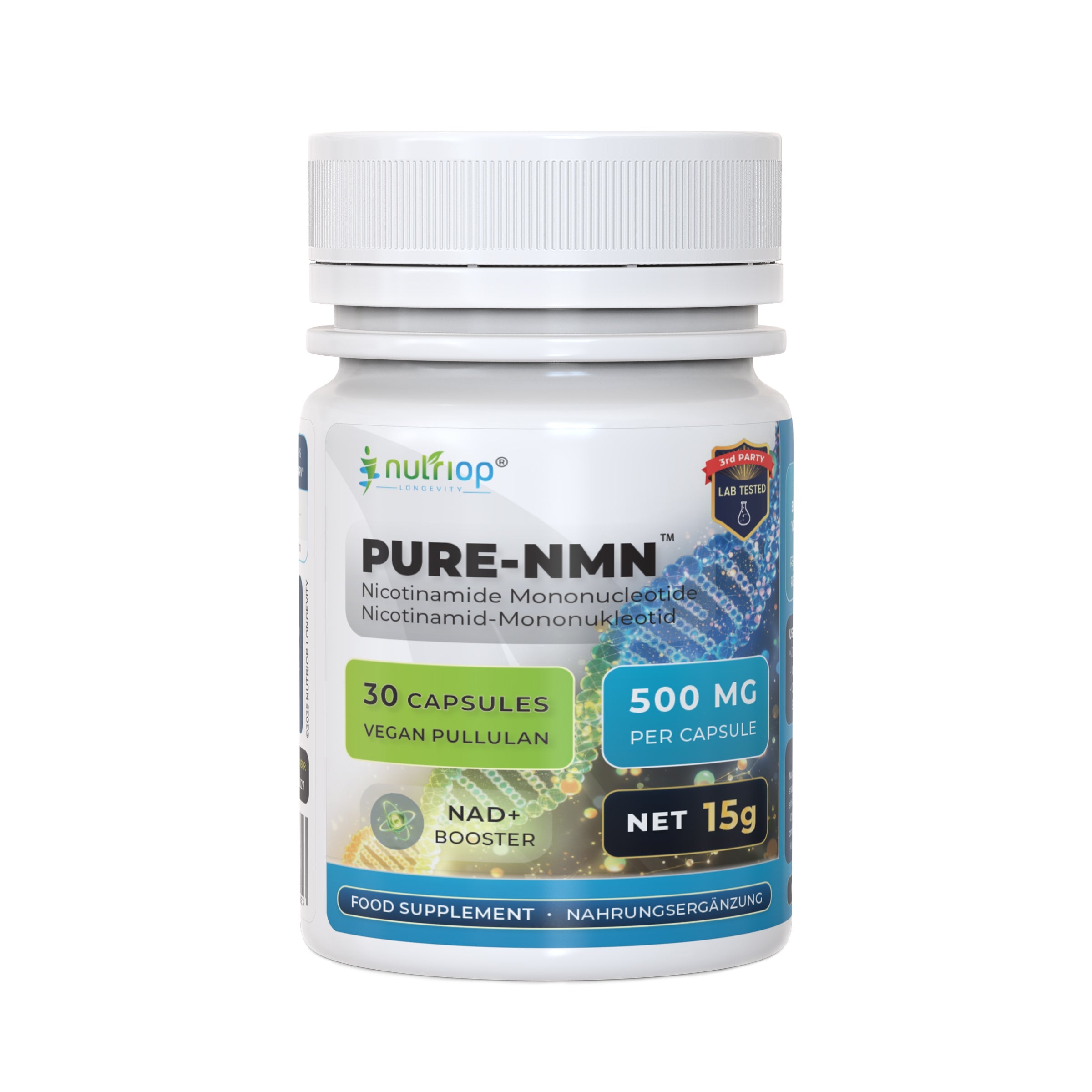 Nutriop Longevity® Pure-NMN Nicotinamide Mononucleotide Extreme Potency 500mg Capsules (x30) - 15 Grams