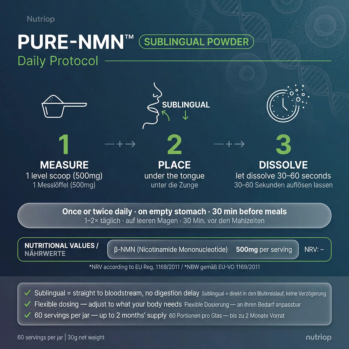 Nutriop® Pure NMN Sublingual Powder - Direct NAD+ Precursor (30g)